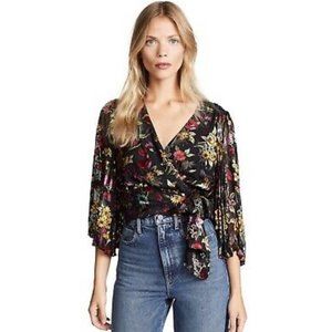 Alice + Olivia Silk Blend Floral Wrap Blouse, XS